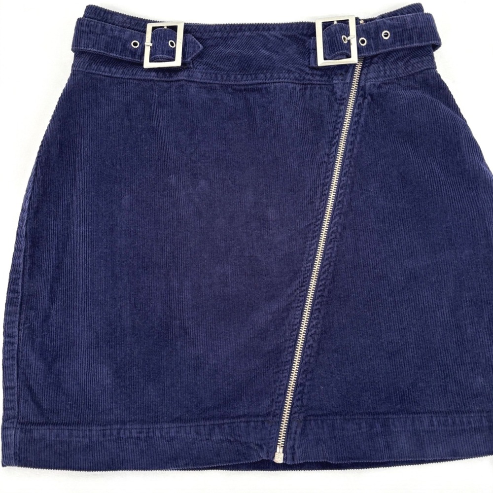 Urban Outfitters Corduroy Mini Skirt Silver Zipper Buckle Accents Navy Blue Sz M